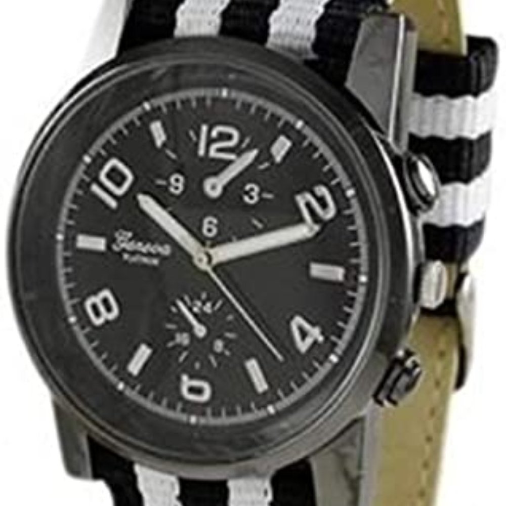 GENEVA PLATINUM 12229012 MEN'S DUAL COLOR RIBBON WATCH- WHITE/BLACK